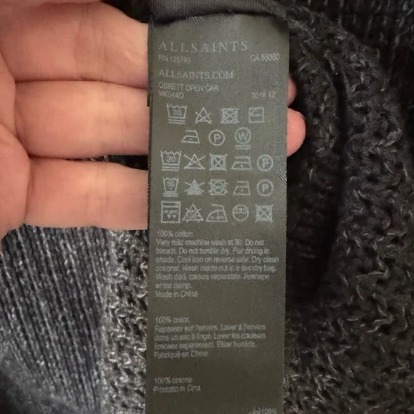 All Saints Oskett Open Cardigan Sweater Charcoal - Picture 7 of 8